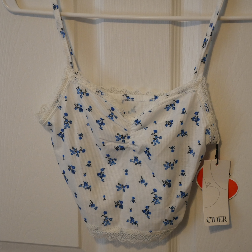 Cider White and Blue Sleeveless Crop Camisole